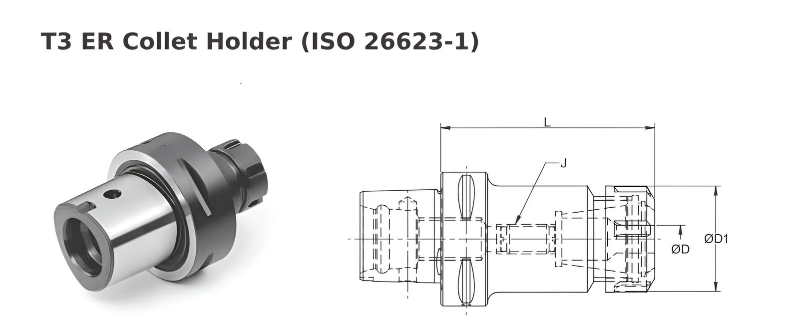 Polygonal Shank T3 ER20 050 ER Collet Holder (Balanced to G2.5 25000 RPM) (ISO 26623-1) (Compatible with Capto® Style C3)